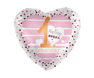 geschenkballon 1 birthday hurra herz rosa 