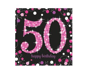 happy birthday pink servietten 50 